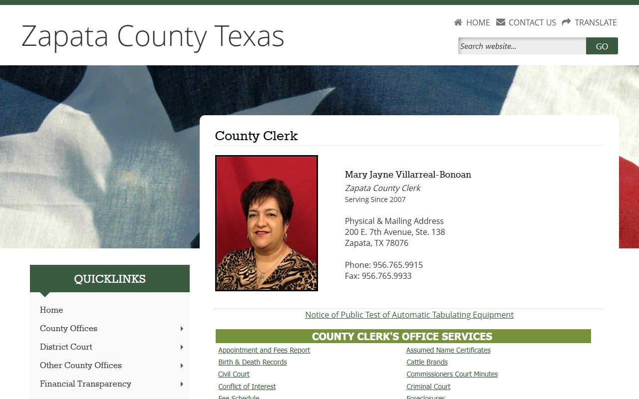 Zapata County Clerk court records and LGS case search page