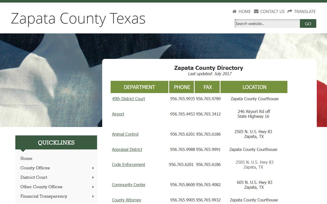 Zapata County Regional Jail directory entry and inmate facility contact information